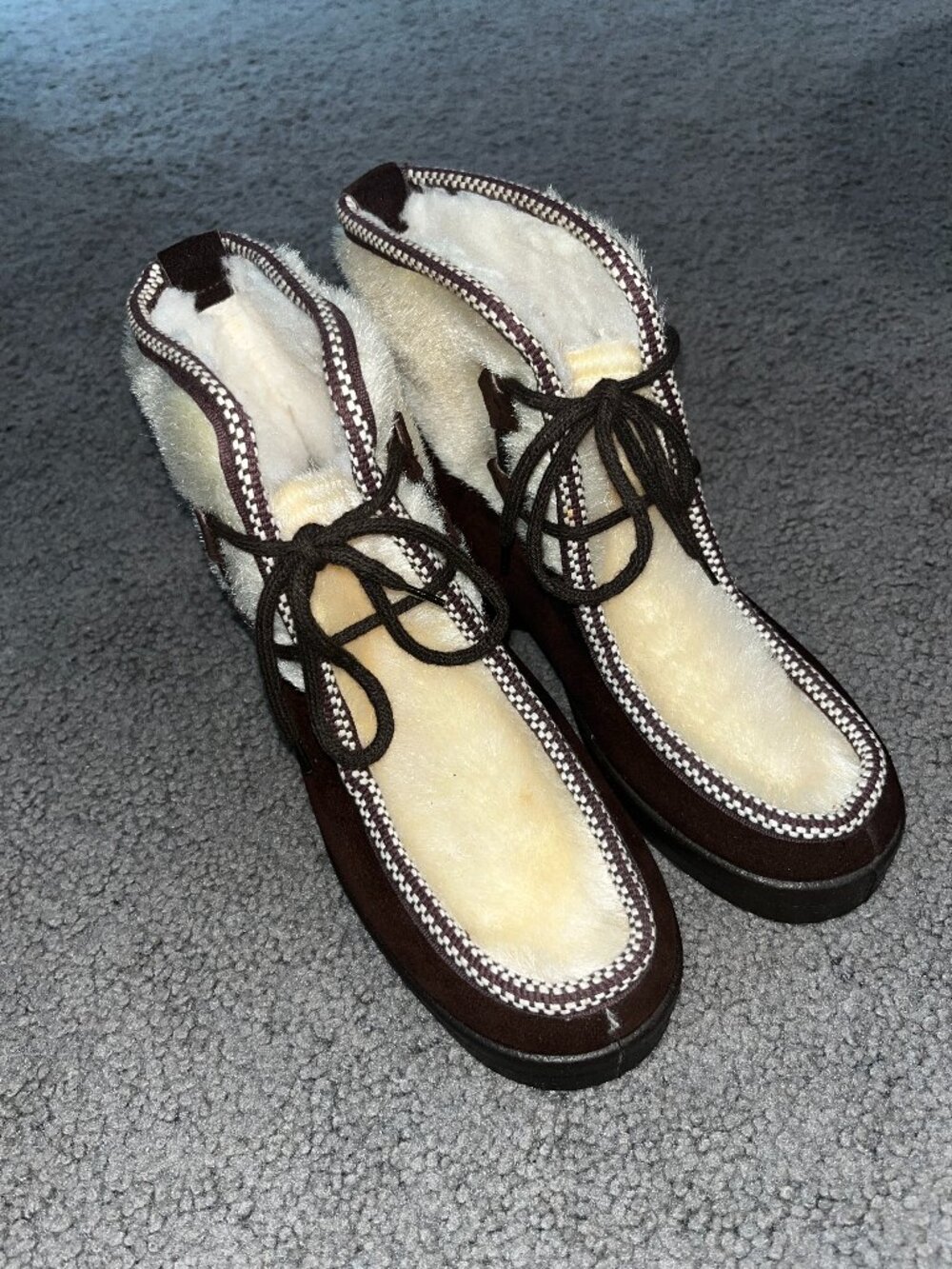 VTG 1970s Innsbruck Italian Ski Lounger Boots Shearling Fur Trim Brown IT 5 =US7